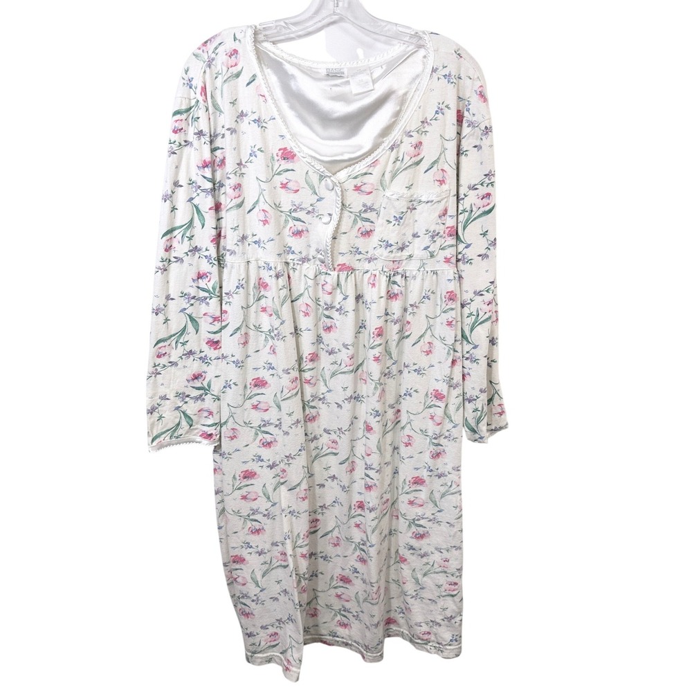 VTG Basic Editions‎ Plus Size 2X Nightgown Floral Long Sleeve Cottagecore 1078
